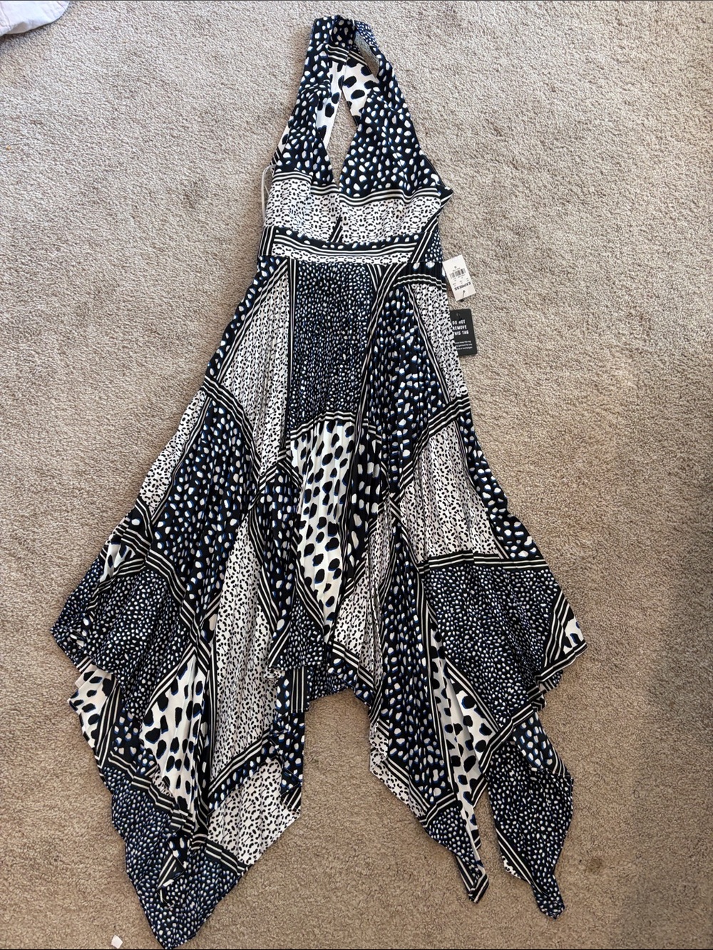 Express Black and White Halter Maxi with Blue Trim